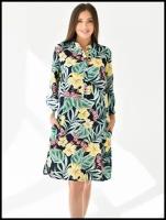 женская туника на лето натуральная ткань вискоза, туника на море штапель, платье летнее размер 58 цветочный принт