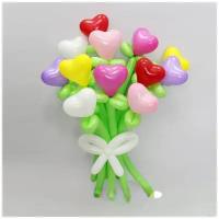 Цветы из воздушных шаров - Разноцветные сердечки 9шт
