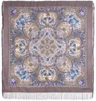 Платок Павловопосадская платочная мануфактура,146х146 см, фиолетовый, серый