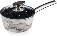 Ковш кухонный Winner / Виннер WR-6016 Antique grey с антипригарным покрытием с крышкой алюминий 1.28л / ковшик для всех видов плит / посуда для кухни
