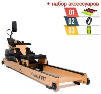 Гребной тренажер UNIX Fit Wood Rower Light + аксессуары для фитнеса