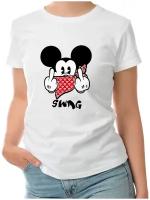 Женская футболка «микки маус - swag, сваг, бандит, Mickey Mouse» (XL, белый)