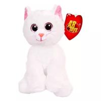 Мягкая игрушка ABtoys Котёнок белый с розовыми глазами, 15 см, белый