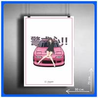 Постер плакат интерьерный Mazda MX5 Anime tyan 70х50 см