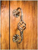 Ручка-скоба дверная кованая "Корзинка" (золотой)/ручка дверная для входной двери/ручка кованая на калитку