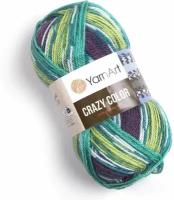 Пряжа YarnArt Crazy Color (ЯрнАрт Крейзи Колор) Нитки для вязания, 100г, 260м, 75% акрил 25% шерсть, 178 св.изумруд-ежевика-салатовый-сиреневый, 1шт