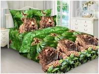 Комплект постельного белья Евро Мини, простыня на резинке бязь, "Леопарды 3Д"