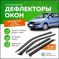 Дефлекторы боковых окон Hyundai Getz (Хендай Гетц) 2002-2011, хэтчбек 5 дверный, ветровики на двери автомобиля, ТТ