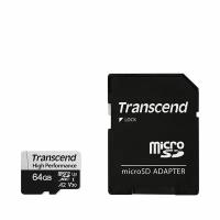 Карта памяти Transcend microSDXC 64 ГБ Class 10, UHS-I, R/W 95/45 МБ/с, адаптер на SD