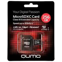 Карта памяти Qumo microSDXC 256 ГБ Class 10, UHS-I, R/W 90/20 МБ/с, адаптер на SD