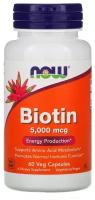 Капсулы NOW Biotin, 100 г, 5000 мкг, 60 шт