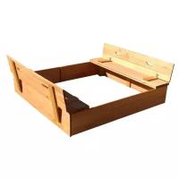 Песочница детская деревянная с крышкой скамейкой Славушка, для улицы, для детей, размер 150*150*20