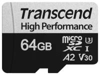 Карта памяти MicroSDXC 64GB Transcend Class10 UHS-I U3 A2 330S + адаптером (TS64GUSD330S)