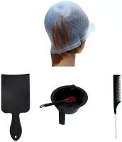 Набор для мелирования профессиональный (лопатка, миска с венчиком, расческа с хвостиком, шапочка с крючком)
