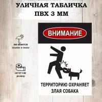 Табличка уличная "Осторожно злая собака" для интерьера, информационная