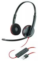 Гарнитура Plantronics Blackwire C3220, для контактных центров, накладные, проводные, черный / красный [209745-201]