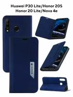 Чехол на Honor 20S Kruche Strict style темно-синий, книжка с карманом для карт, противоударный, с магнитом для Huawei P30 Lite, Honor 20 Lite
