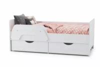 Кровать с ящиками Уна 11.22, цвет белый, ШхГхВ 163,8х87,6х65,3 см, сп. м. 800х1600 мм, б/м, основание под матрас есть, съёмный бортик