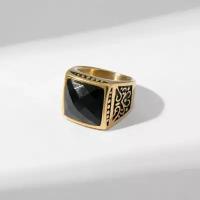 Кольцо мужское "Перстень" ажур, цвет чёрный в золоте, 23 размер 9690901