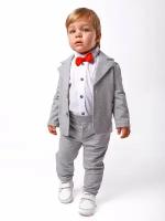Пиджак, брюки, рубашка, бабочка комплект для малышей CHADOLLS цвета серый меланж, размер 80