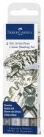 Набор капиллярных ручек Faber-Castell "Pitt Artist Pens Comic Shading Brush set", ассорти, 4шт, европодвес