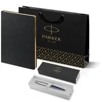 Подарочный набор: Шариковая ручка Parker Jotter Essential, Royal Blue CT, стержень: Mblue и Ежедневник недатированный черный с золотистым срез