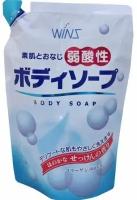 Nihon detergent Смягчающий гель для тела с коллагеном и лауриновой кислотой "Wins Mild Acidity Body Soap" аромат мыла 400 мл запасной блок