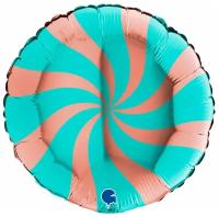 Воздушный шар фольгированный Grabo круглый, Леденец, розовое золото/тиффани, 46 см