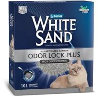 WHITE SAND ODOR LOCK PLUS наполнитель комкующийся для туалета кошек с активированным углем без запаха (10 л)