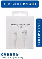 Комплект кабелей с разъемами Lightning и USB для Apple iPhone и iPad, 1 метр, белые, в коробках / 5 шт