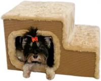 Лесенка прикроватная для собак и кошек ЗверюшкинЪ на две ступени с подушкой, бежевый вход слева, 48х40х30 см