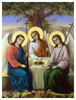 Икона на дереве ручной работы - Святая Троица, 15x20x1,8 см, арт Ид4756