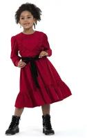 Leya.me Нарядное красное детское платье с драпировкой и объемной аппликацией "Сердце" на груди 152
