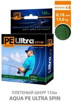 Плетеный шнур для рыбалки AQUA PE Ultra Spin Dark Green 135m 0.18mm 13.6kg