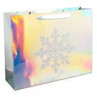Пакет подарочный Дарите счастье Снежинка, 40х31х11.5 см, серебристый