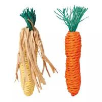 TRIXIE Набор игрушек для грызунов "Морковь и Кукуруза", сизаль 15см*2шт