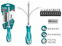Отвертка, TOTAL с гибким стержнем и насадками 10 бит