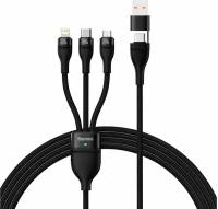 Кабель для быстрой зарядки Baseus Two-for-Three, (U+C) to microUSB 18W/Lightning 20W/Type-C 100W, 1.2m, Черный, CASS030101