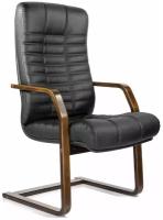 Кресло для приемных и переговорных Атлант-экстра, кожа, дерево (орех), черное