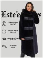Дубленка женская натуральная удлиненная из овчины Este'e exclusive Fur&Leather длинное меховое пальто с капюшоном