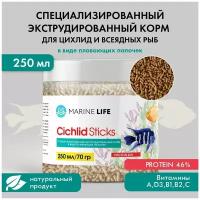 Корм для крупных цихлид и других всеядных рыб, Marine Life Cichlid Sticks 250 мл/ 70 гр