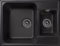 Мойка для кухни врезная каменная GranFest Quarz GF-Z09, цвет черный, прямоугольная, двойная, 617х478х180 мм