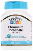 Таблетки 21st Century Chromium Picolinate 200 мкг, 80 г, 200 мкг, 100 шт