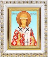 Святитель Никита Новгородский, икона в белой пластиковой рамке 8,5*10 см