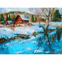 Картина по номерам Белоснежка «Таежное зимовье» (30х40 см, холст на подрамнике)