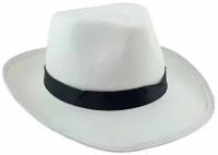Шляпа "Гангстер" Белая с черной лентой, фетр, 60 см