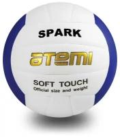 Мяч волейбольный Atemi Spark, синтетическая кожа Microfiber, бел/син, 18 п, клееный, окруж 65-67