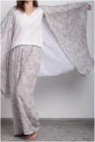 Пижамный комплект 4nights из из вискозы (кимоно, топ, штаны), бежевый, р. one size