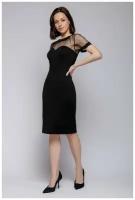Платье футляр черное с отделкой фатином и короткими рукавами 1001 DRESS (10420, черный, размер: 42)