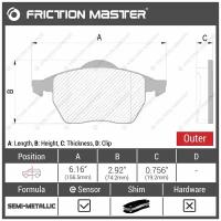 Полуметалические колодки тормозные дисковые передние FRICTION MASTER MKD836 на автомобиль Volkswagen Passat (3B3) 11.00-05.05, Audi A6 (4B, C5) 01.97-01.05, Volkswagen Passat (3B2) 08.96-11.00, Audi A4 (8E2, B6) 11.00-12.04, Audi A4 (8Ec, B7) 11.04-06.08